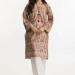 women lawn suit dress shirt gold print